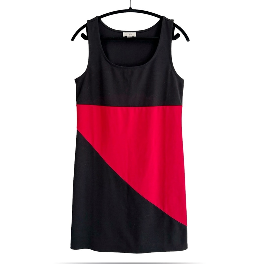 Ann Taylor The Loft Red And Black Color Block Sleeveless Sheath Dress Medium